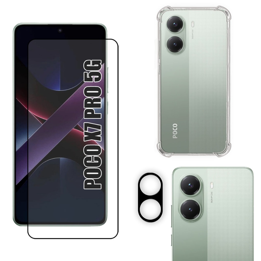 Kit Para Xiaomi X7 Pro 5g | Película de Vidro 3D - Capa Anti Shock - Película da Câmera 3D