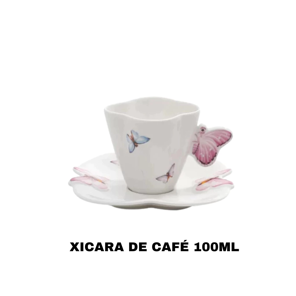 Mesa posta com xícara de borboleta