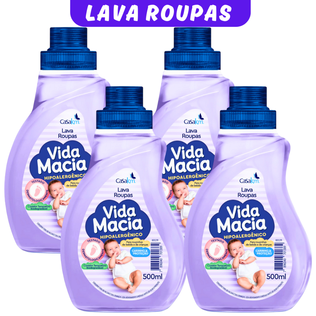 Kit 4 Vida Macia Sabão Liquido Lava Roupas Bebê 500ml | Shopee Brasil