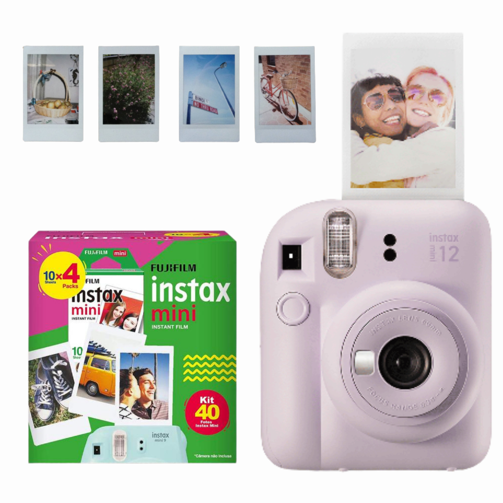 Kit Câmera Instax Mini 12 Fujifilm Com 40 Filmes coloridos borda