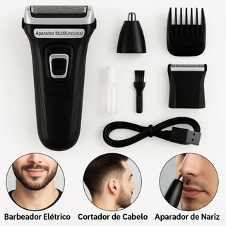 Maquina Barbear 3 em 1 Shaver Kemei KM-6558 Nariz Barba Pelos e Corpo em Oferta na Shopee