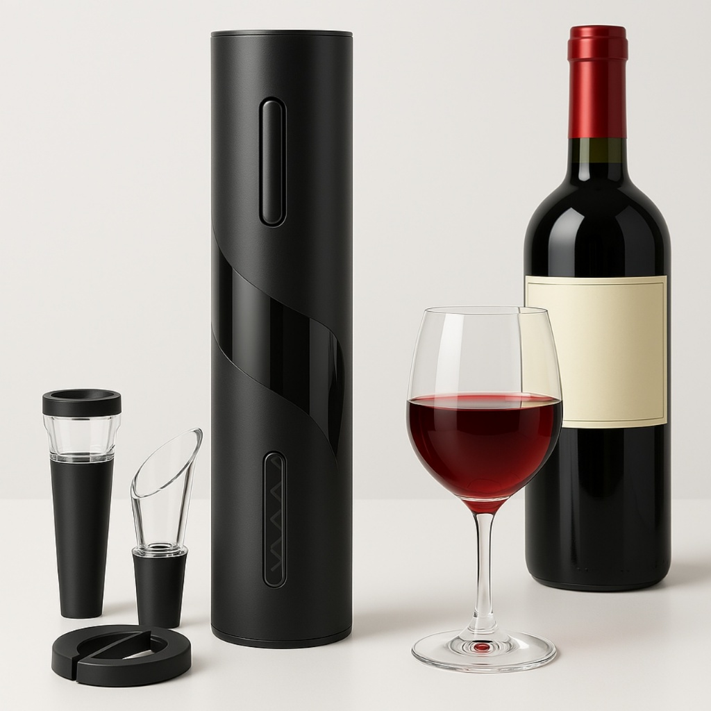 Imagem do produto Kit Abridor De Vinho Elétrico Com Acessórios Ideal Para Saca Rolhas Elétrico Decanter Automatico 1