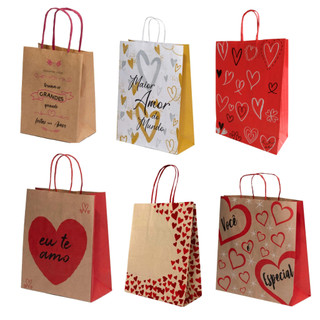 Kit 10 Sacola Para Presente Loja Produtos Dia Das Mães / Pais / Namorados Papel Kraft Premium em Oferta na Shopee