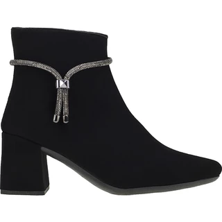 Bota Feminina Bico Fino Salto Cano Curto Shekinah Enfeite Strass Detalhe Confortável Ziper