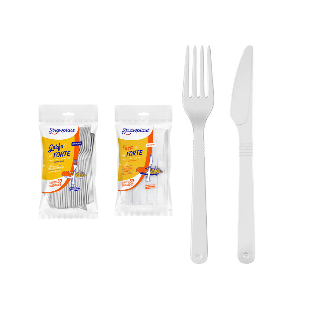 Kit 100 Unid. Garfo E Faca Descartável REFORÇADO Resistente Para ...