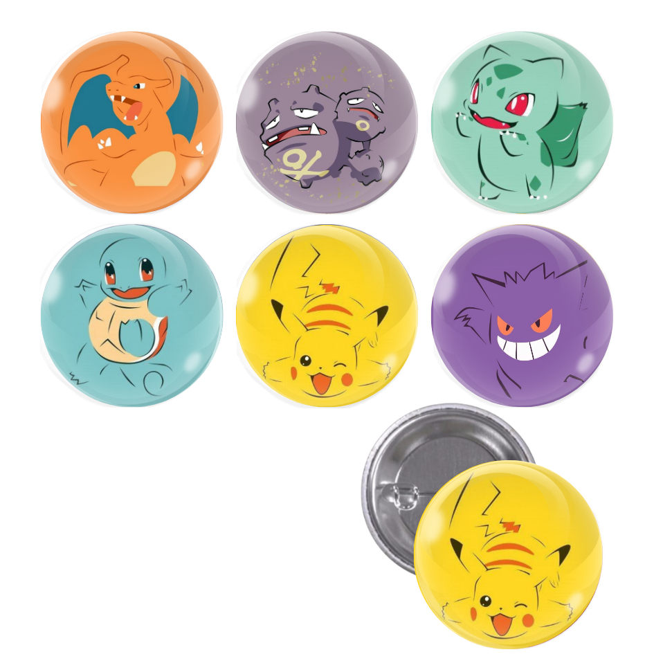 Cartela De Buttons Pins Broche Pokémon Anime Charizard Gengar Com 6 ...