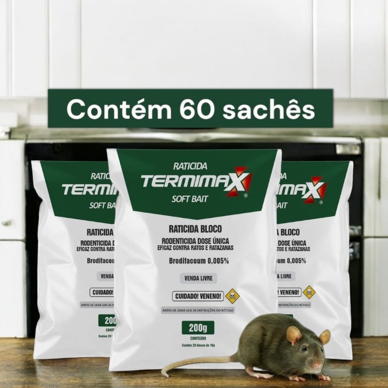 Kit 03 Unidades Termimax Atrativo Rato Citromax Roedor Soft Bait com 20 ...