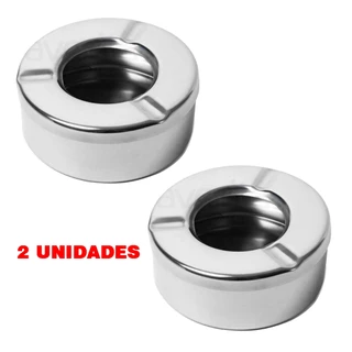 Kit 2 Cinzeiros Redondo Com Reservatório e Tampa em Metal