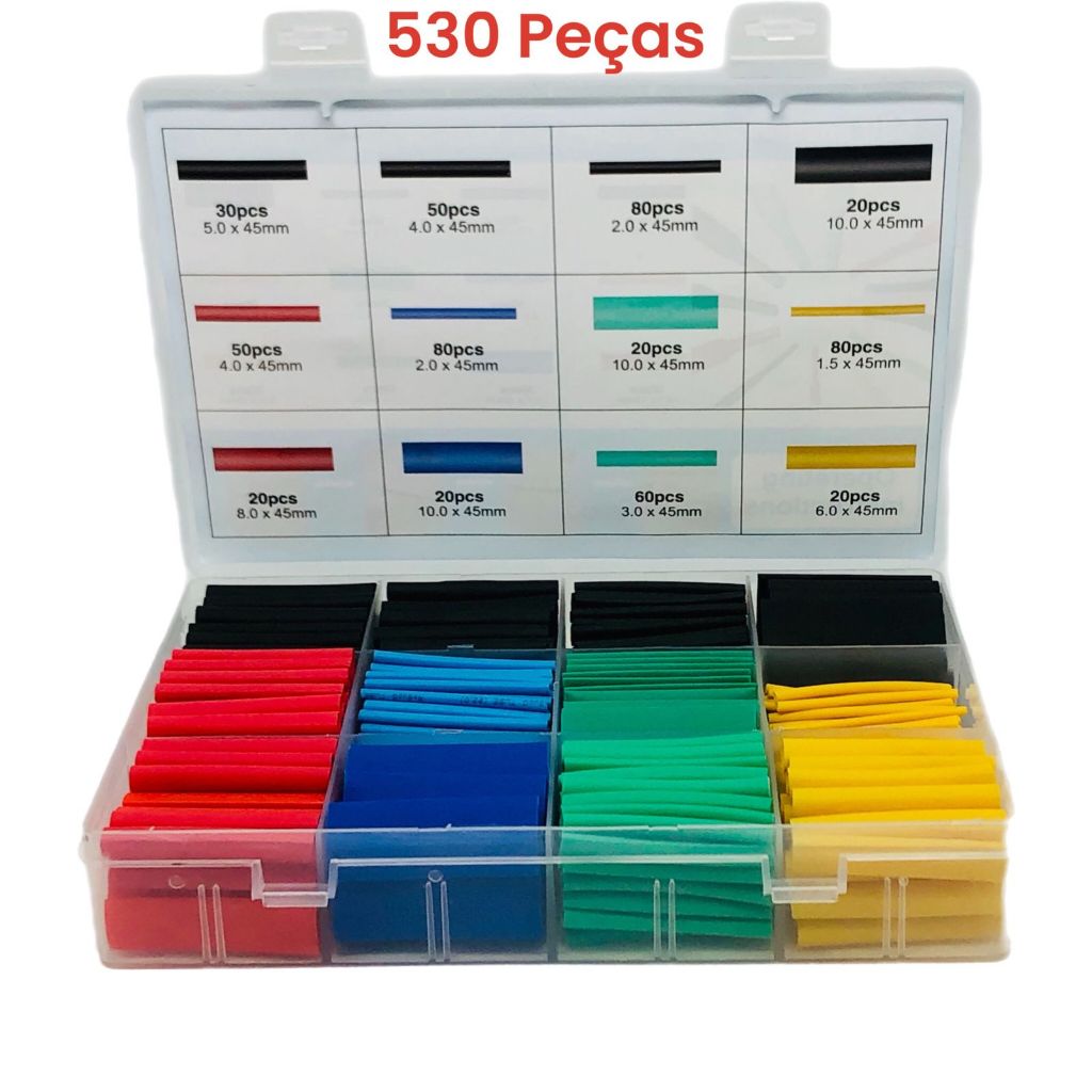 Kit 530 Tubo Termo Retrátil Espaguete Colorido Isolante Emendar Isolar ...