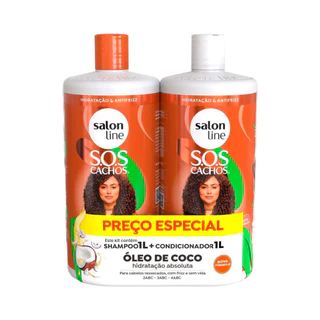 Kit SOS Cachos Coco Profundo Shampoo e Condicionador Litrão Salon Line