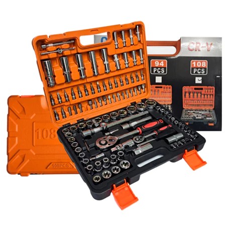 Kit Ferramentas Chave Soquetes 108 Peças Aço Cromo Vanadium