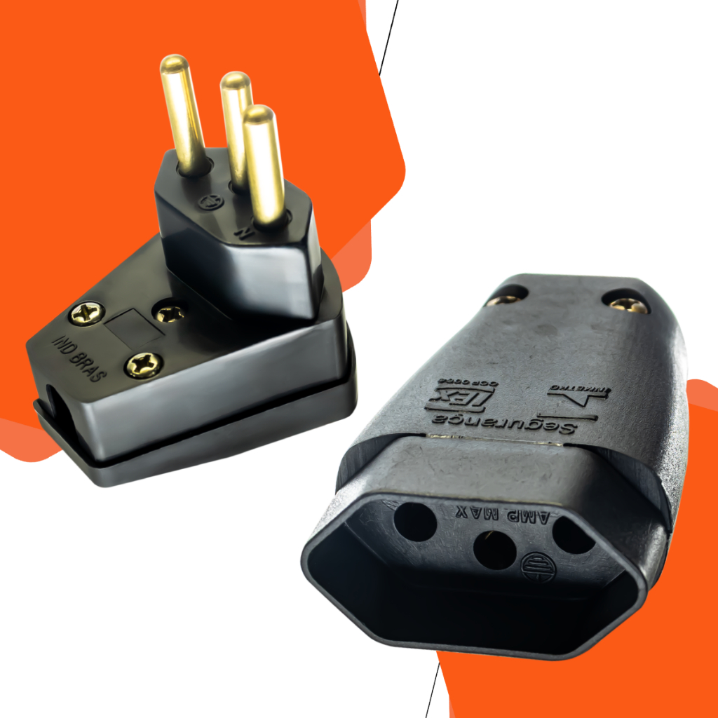 Kit Plug Macho e Plug Fêmea Triangular 10A ou 20A Para Extensão Bivolt ...