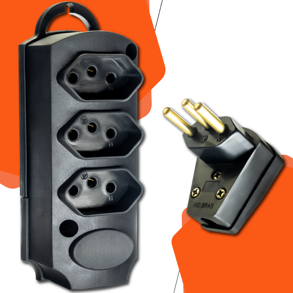 Kit Tomada em Barra 3 Tomadas e Plug Macho Triangular 10A ou 20A Para ...