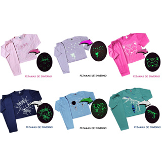 Conjuntos Pijama de Inverno Juvenil Menino Masculino menina feminino que Brilha no Escuro tamanho 10 12 14 16 em Oferta na Shopee
