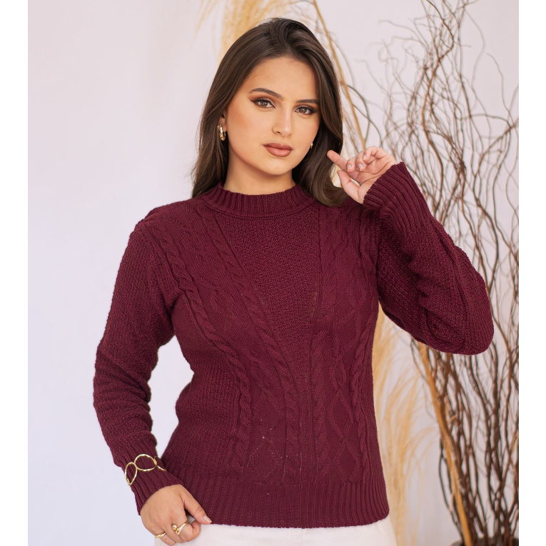 Blusa feminina de frio estilosa manga longa suéter de tricô inverno lã ...