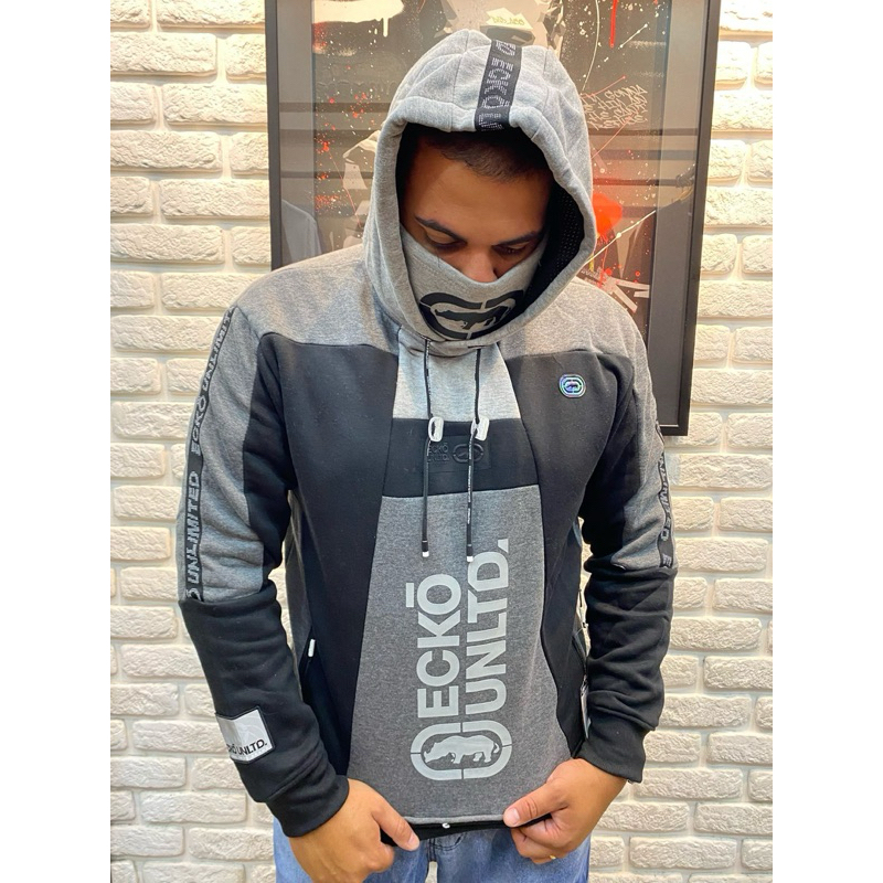 Moletom Máscara Canguru Ecko masculino cinza e preto Original. | Shopee ...