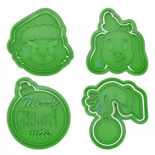 Kit 4 Cortador Marcador Cookie Natal Presente Grinch Mal