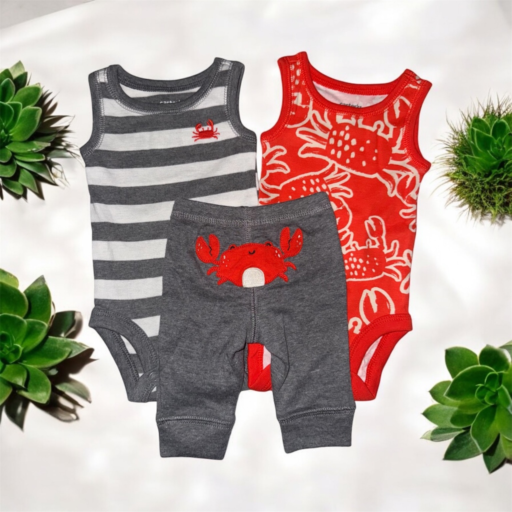Trio Carter's Body Regata e Calça Caranguejo em Oferta na Shopee