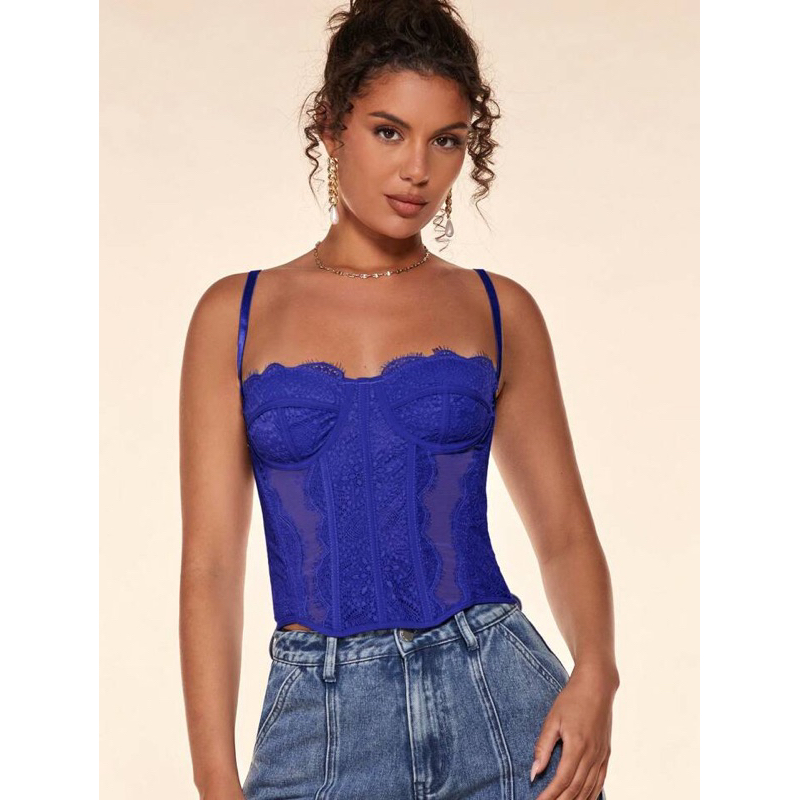 Cropped Feminino Corset Renda Corselet Alça Regulagem Sexy Corpete
