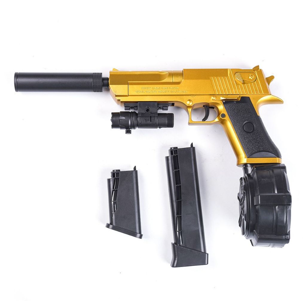 Arminha Bolinha Gel Desert Eagle Glock Automatica Eletrica Pente Alongado Com Lanterna e Silenciador