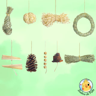 Kit de Brinquedos Naturais Calopsita, Agapornis, Periquito, Aves