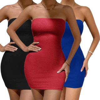 Kit 3 Vestido Tubinho Modelador Curto Tomara Que Caia Com Forro Tamanhos: P M G GG em Oferta na Shopee