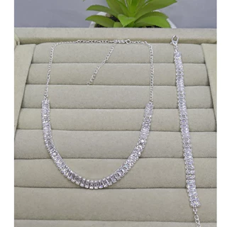 Colar Choker E Pulseira Riviera Baguete Zircônia Folheada A Prata 925 E Ouro 18K