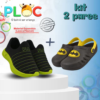 KIT 2 PARES PLOC - 1 TÊNIS COLORS MENINO + 1 BABUCHE  (Bab40 BATMAN BRASÃO - PRETO ) em Oferta na Shopee