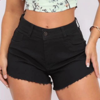 Short Jeans Feminino desfiado Levanta Bumbum Cintura Alta Com Lycra Moda Blogueira