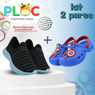 KIT 2 PARES PLOC - 1 TÊNIS COLORS MENINO + 1 BAB CAPITÃO BABY  (Bab50 AZUL ROYAL ) em Oferta na Shopee