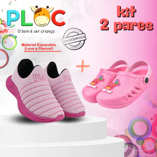 2 PARES INFANTIL- TÊNIS COLORS MENINA + BABUCHE (BAB58 ROSA TIK TOK) em Oferta na Shopee