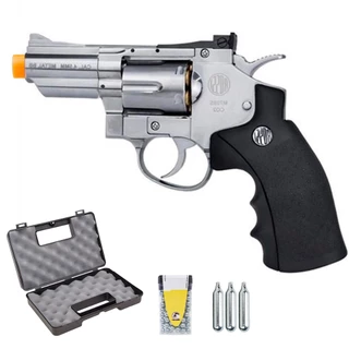 Revólver de Pressão Co2 708S 2,5" Niquelado 4.5mm - Wingun + 3 Cilindros + Esfera + Maleta