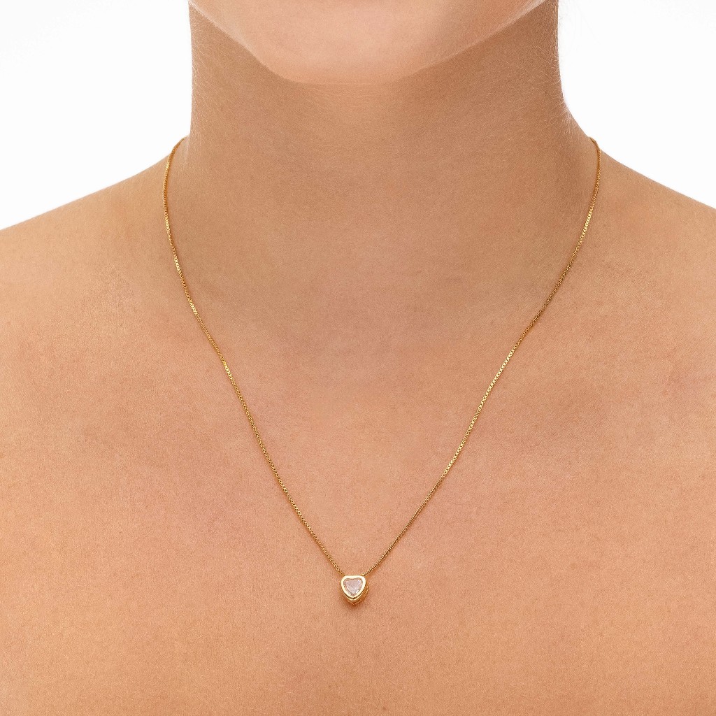 Colar Feminino Coração Cristal Banhado a Ouro 18k | Shopee Brasil