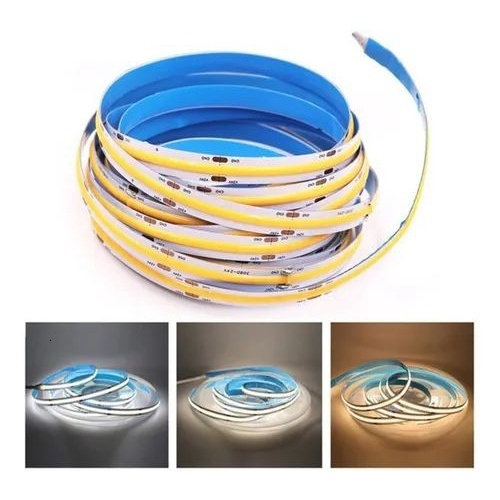 Fita Led Cob Super 5 Metros 12v 320leds Por Metro Ip20 Alto Brilho Com Fonte