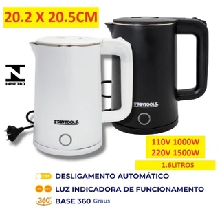 Chaleira Jarra Elétrica 110V 1000W Ou 1500W 220V 1,6L Base Led Indicativo Desligamento Automático em Oferta na Shopee