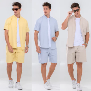 Conjunto Masculino de Linho Camisa Linho botão e Bermuda