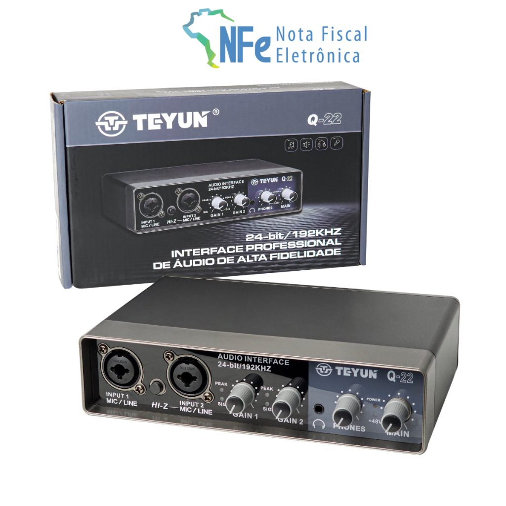 Interface de Áudio Profissional USB Q-22 Gravação 24 bits XLR P10 P2 ...