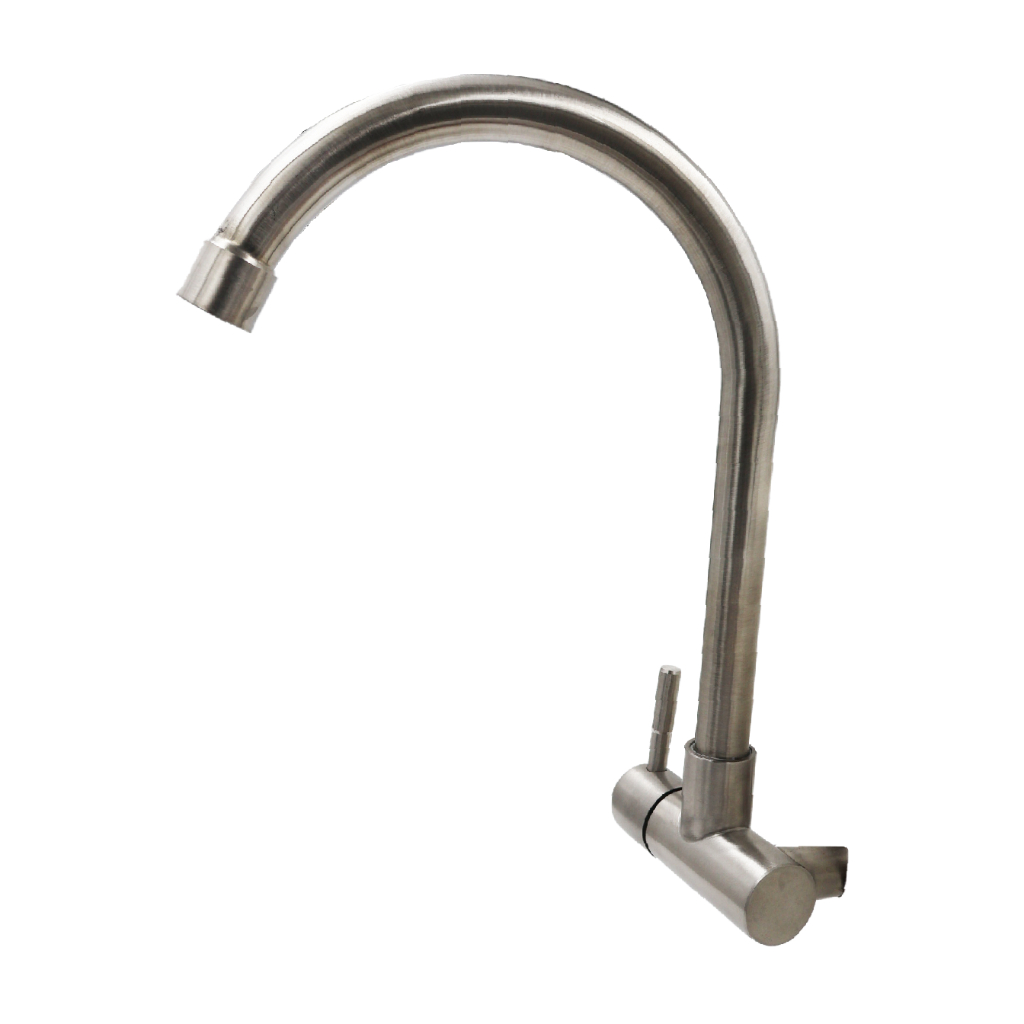 Torneira para Cozinha Bica de Aço Escovado Parede