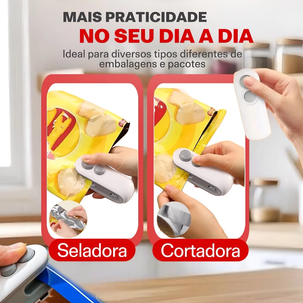 Mini Máquina Seladora Portátil 2 Em 1 Saco Plástico Embalagen Carregamento Usb Elétrica