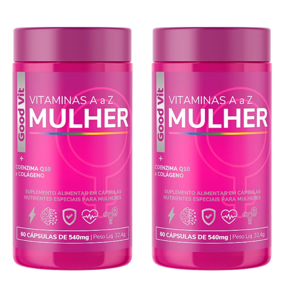 2 Vitamina Mulher A a Z C/60 Cápsulas Colágeno Hidrosilado Coenzima Q10 ...