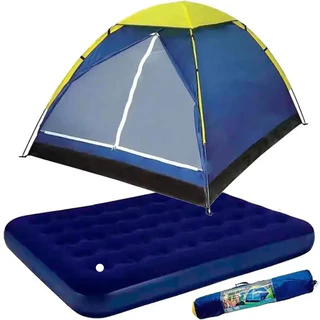Kit Barraca Camping 4 Pessoas + Colchão Casal Com Inflador Embutido Resistente em Oferta na Shopee
