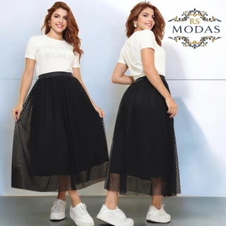 TETELESTAI - Saia Maxi Midi de Tule Poá MODA EVANGELICA DO M AO G2