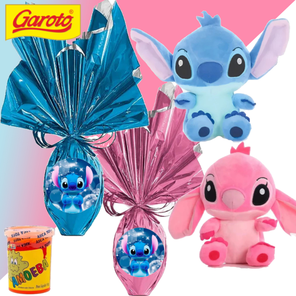 Kit Ovo de Páscoa Infantil 250 Gramas Ao Leite + Pelúcia Lilo Stitch ...