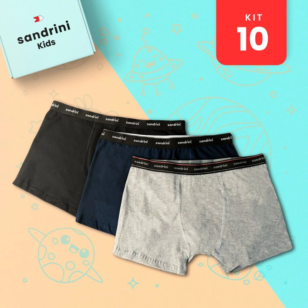 Kit 10 Cuecas Boxer Crianças Malha Infantil Sandrini Tamanho M
