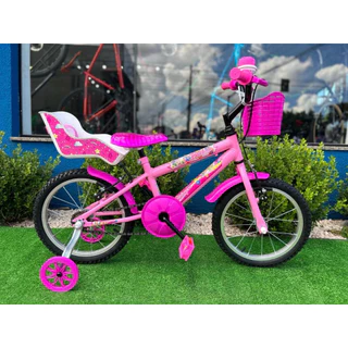 Bicicleta Infantil Aro 16  Com Cestinha e Bagageiro de Boneca em Oferta na Shopee