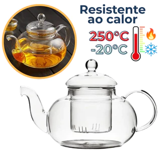 Chaleira Bule De Vidro Com Infusor Chá Direto Ao Fogo Resistente Ao Calor 800ml em Oferta na Shopee