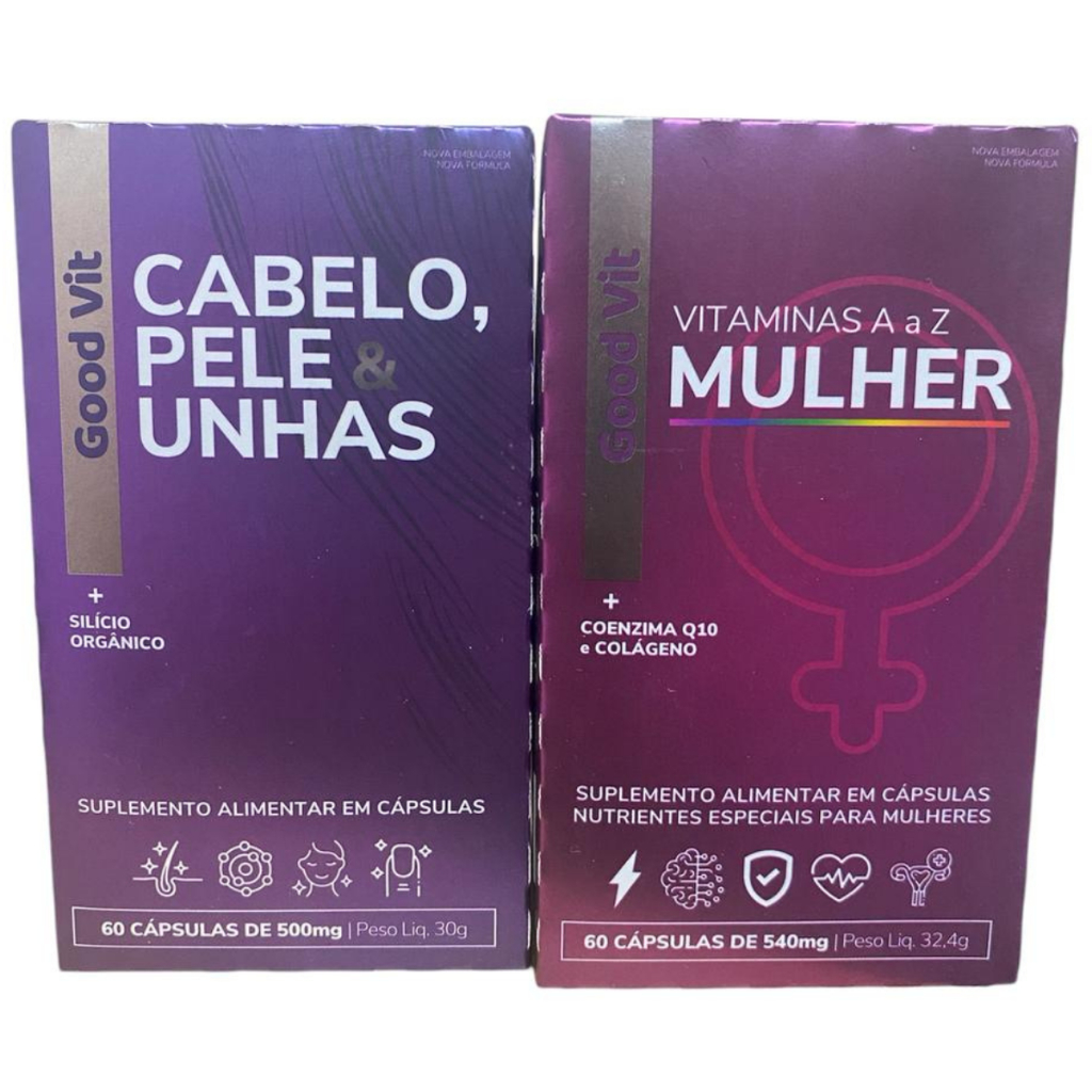 2 Vitamina A a Z Mulher + Cabelo Pele e Unha 120 Cápsulas Good Vit ...
