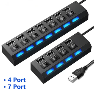 Divisor De Hub USB Com Interruptor Individual Adaptador Multi-Portas Carregador De ON/OFF