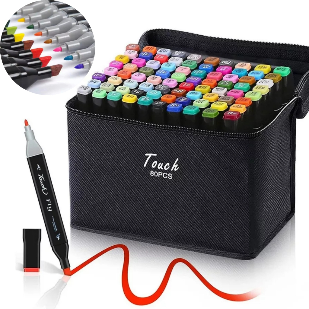 Kit 80 Canetinhas coloridas Ponta Dupla marca texto 80 Cores +