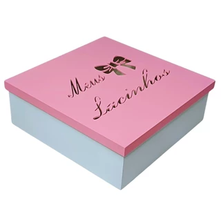 Caixa Meus Lacinhos Grande  (30x30x10) Rosa/Branco em Oferta na Shopee